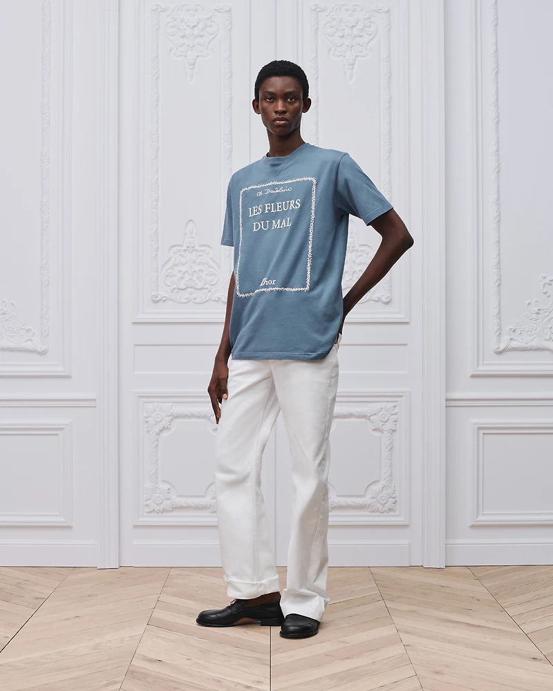 T-Shirt with Book Cover Embroidery, Relaxed Fit