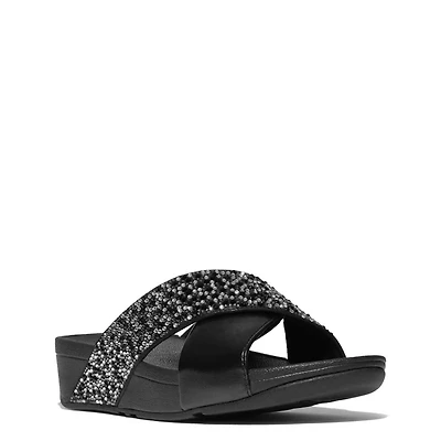 Women's Lulu Crystal-Mix Metallic Cross Slide Sandal