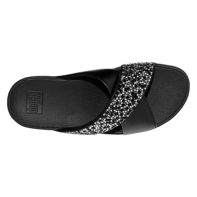 Women's Lulu Crystal-Mix Metallic Cross Slide Sandal