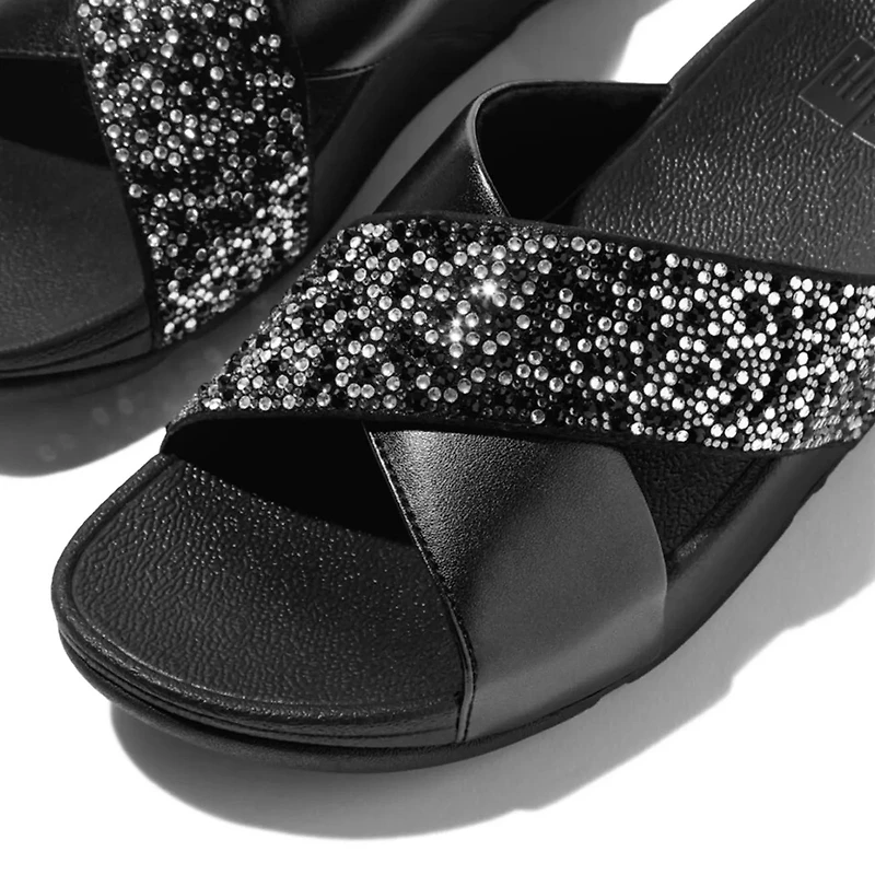 Women's Lulu Crystal-Mix Metallic Cross Slide Sandal