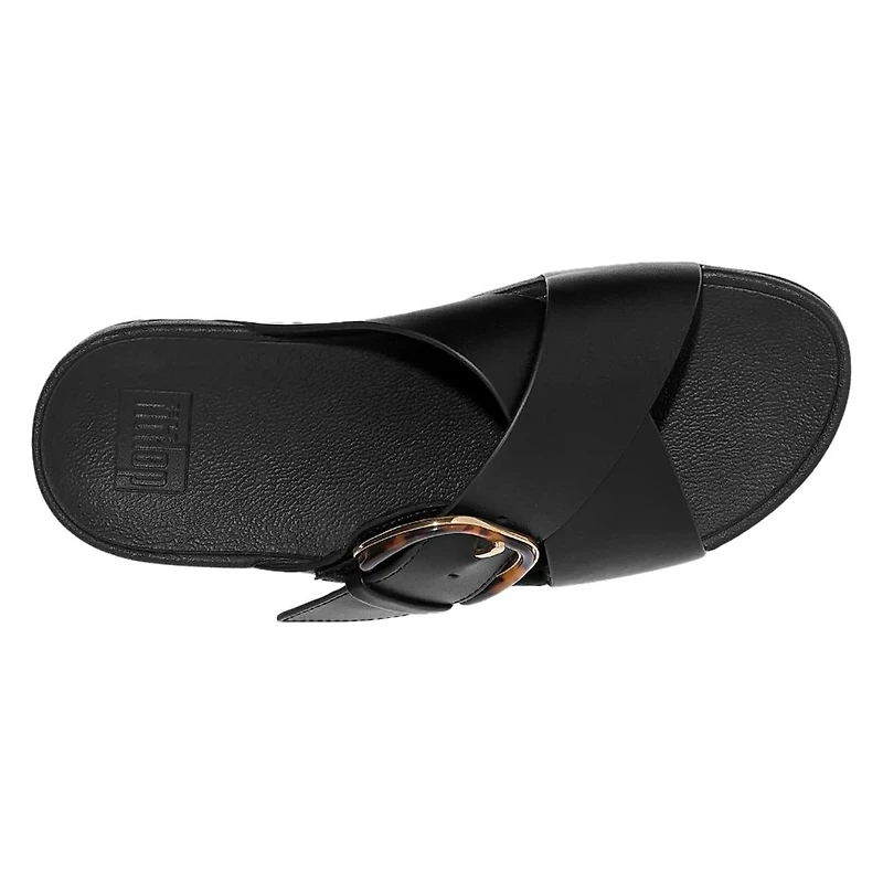 Women's Lulu Resin-Buckle Leather Cross Slides