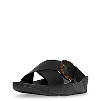 Women's Lulu Resin-Buckle Leather Cross Slides
