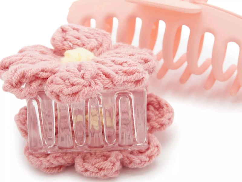 Yarn Flower Claw Hair Clip Set - 2 Pack