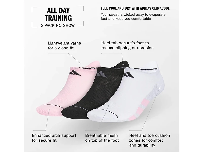 All Day Training Men's No Show Socks - 3 Pack