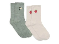 Embroidered Women's Crew Socks - 2 Pack