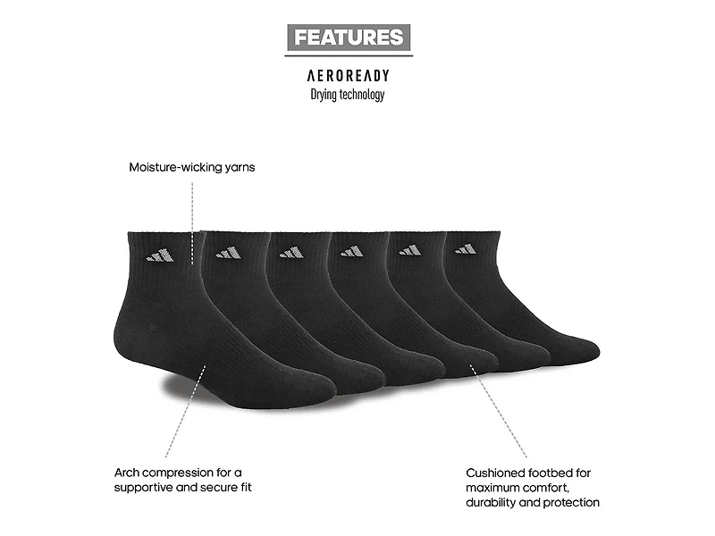 Athletic Cushioned Men's Quarter Ankle Socks