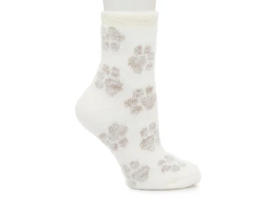 Cozy Lodge Mink Paw Print Cream Women's Crew Socks