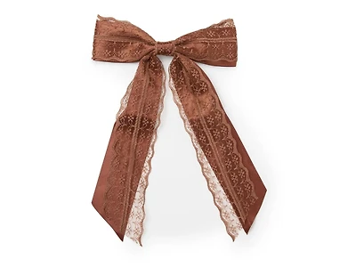 Chocolate Lace Overlay Bow Hair Clip