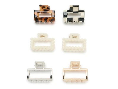 Square Mini Claw Hair Clip Set - 6 Pack
