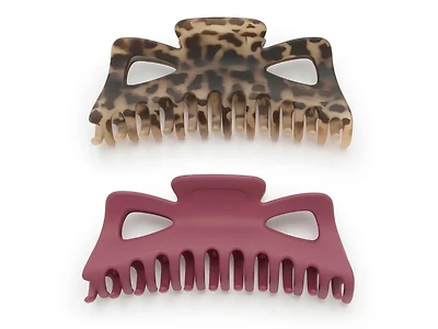 Animal Print & Burgundy Claw Hair Clip Set - 2 Pack