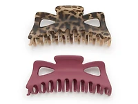 Animal Print & Burgundy Claw Hair Clip Set - 2 Pack