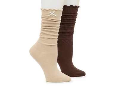 Ribbed Ruffle Slouch Women's Crew Socks - 2 Pack