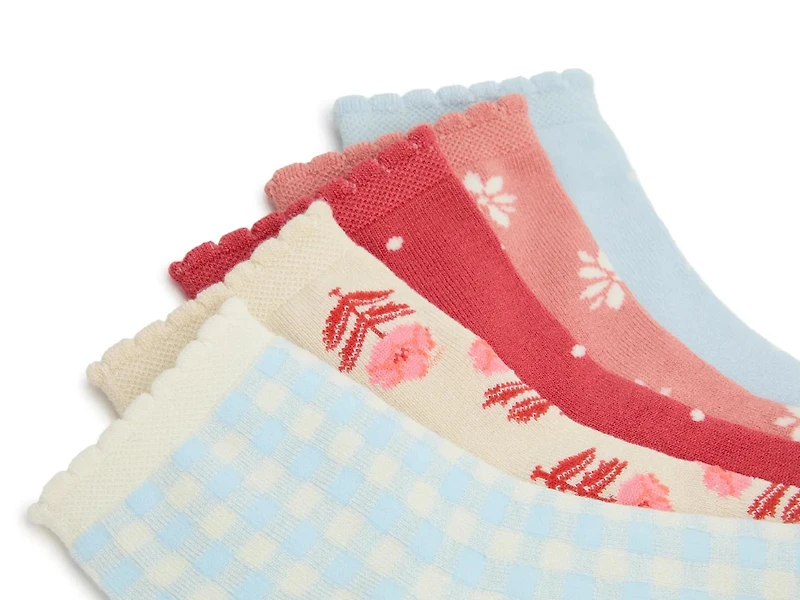 Gingham Scalloped Women's Ankle Socks - 5 Pack