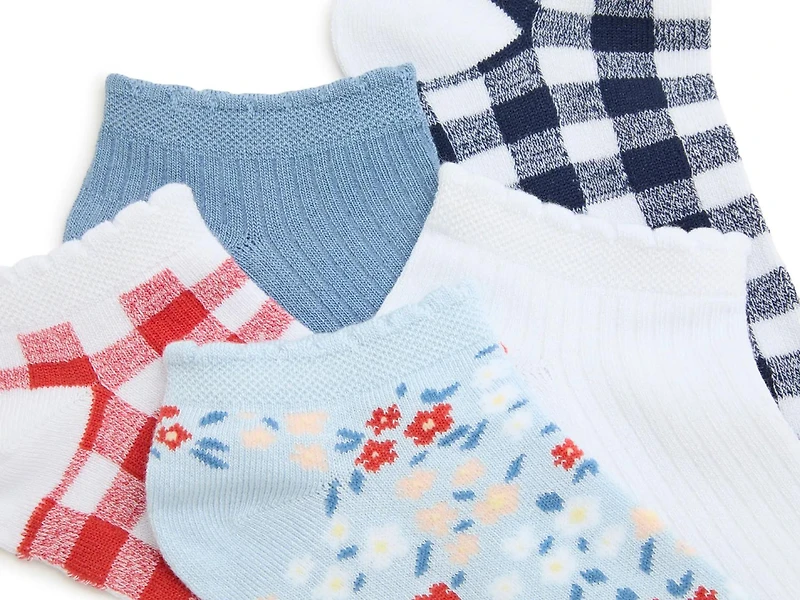 Gingham Floral Scallop Women's No Show Socks - 5 Pack