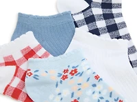 Gingham Floral Scallop Women's No Show Socks - 5 Pack