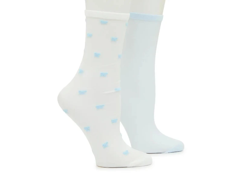 Blue Bow Sheer Women's Crew Socks - 2 Pack