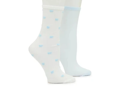 Blue Bow Sheer Women's Crew Socks - 2 Pack