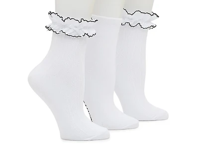Lace Trim Women's Ankle Socks - 3 Pack