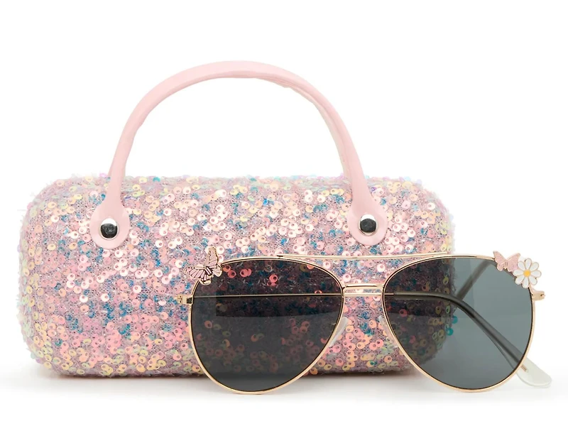 Aviator Sequin Kids' Sunglasses & Hard Case Set