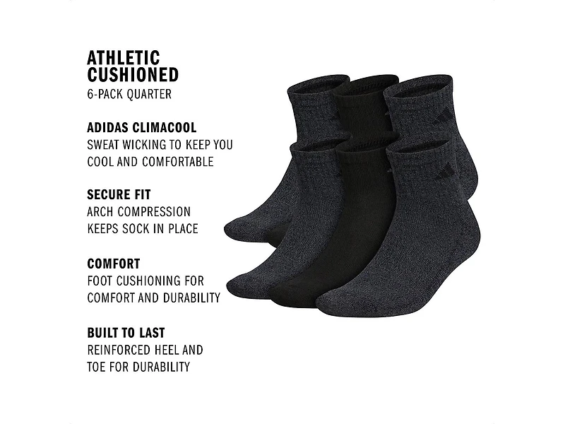 Athletic Cushioned Men's Quarter Socks - 6 Pack