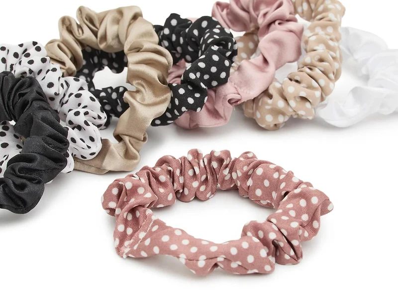 Skinny Polka Dot Scrunchie Set - 8 Pack
