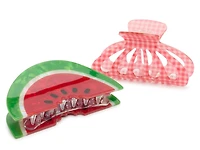 Gingham & Watermelon Hair Clips - 2 Pack