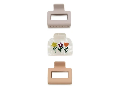 Square & Flowers Hair Clips - 3 Pack