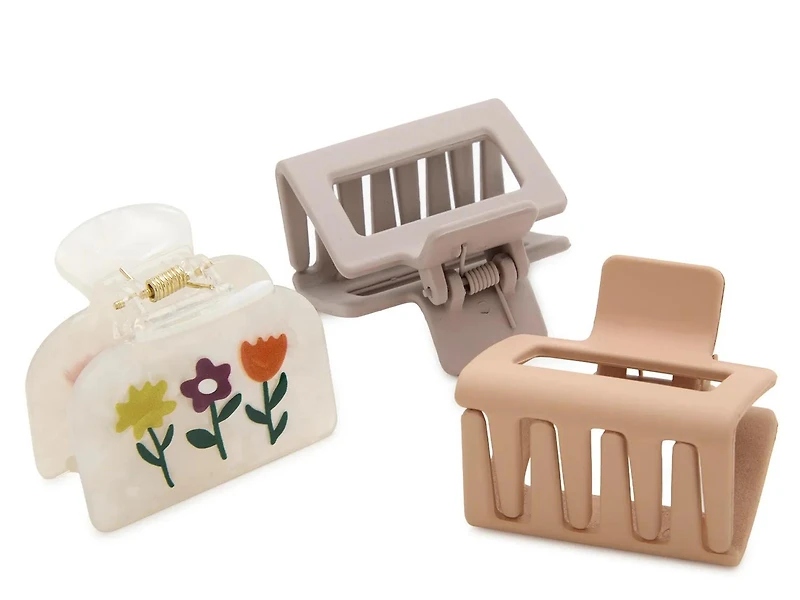 Square & Flowers Hair Clips - 3 Pack