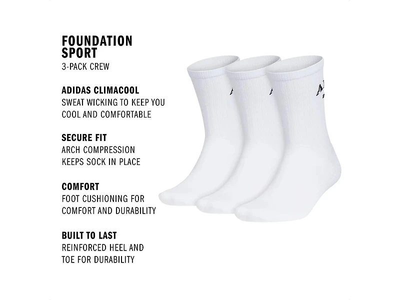 Foundation Sport Men's Crew Socks - 3 Pack