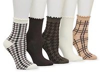 Houndstooth & Plaid Women's Ankle Socks - 5 Pack