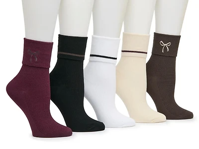 Embroidered Bow Women's Ankle Socks - 5 Pack