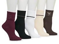 Embroidered Bow Women's Ankle Socks - 5 Pack
