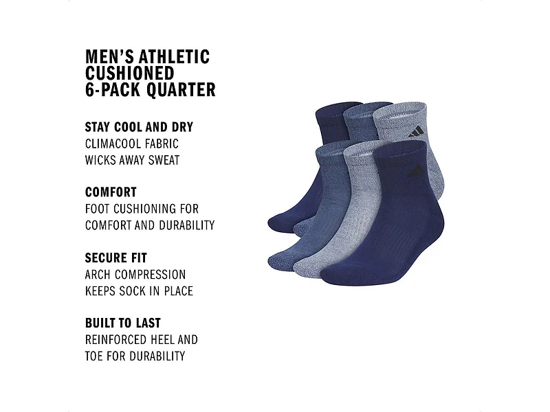Athletic Cushioned Men's Ankle Socks - 6 Pack