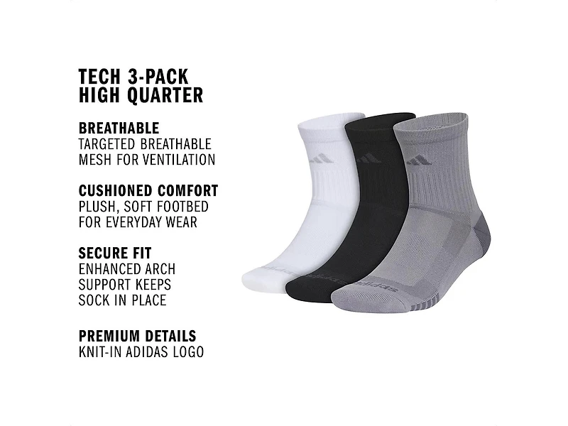 Tech Men's High Quarter Socks - 3 Pack