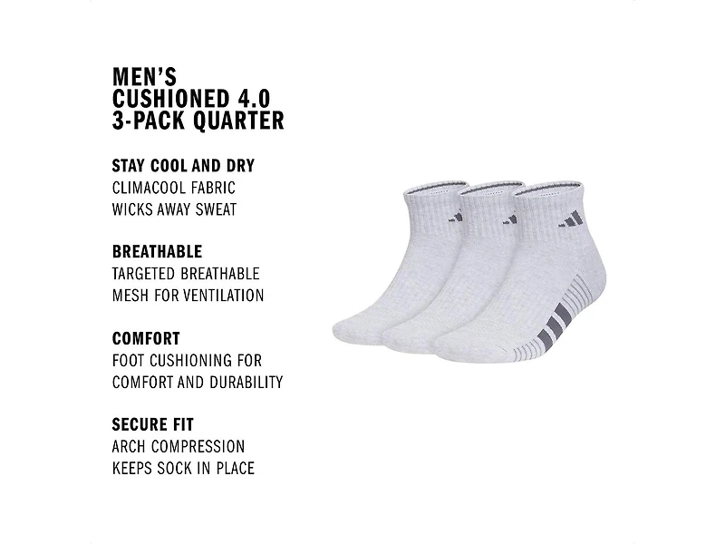 Cushioned 4.0 Men's Quarter Ankle Socks - 3 Pack