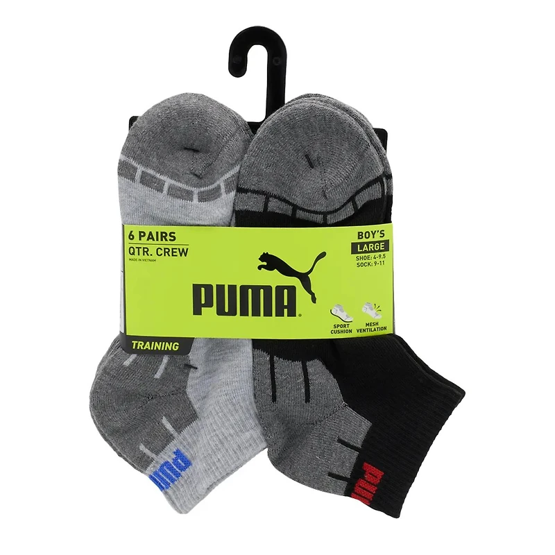 Youth Boys' Quarter Crew Socks 6 Pack