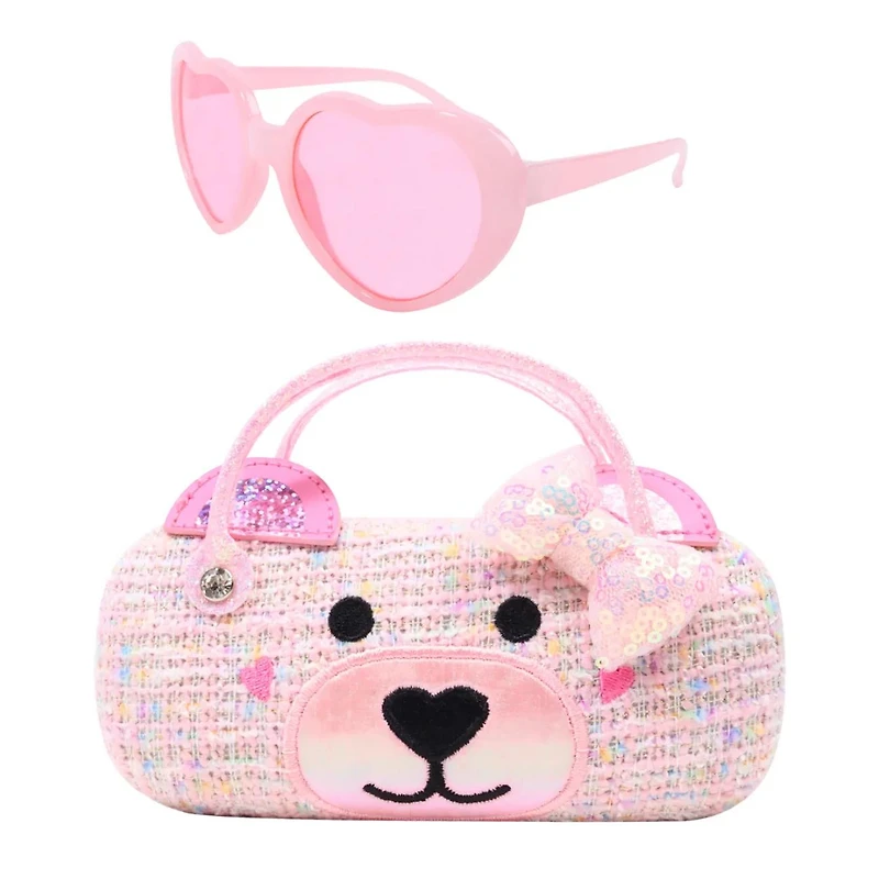 Girl's Winny Bow Tweed Case and Heart-Shaped Sunglasses
