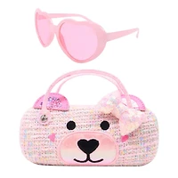 Girl's Winny Bow Tweed Case and Heart-Shaped Sunglasses