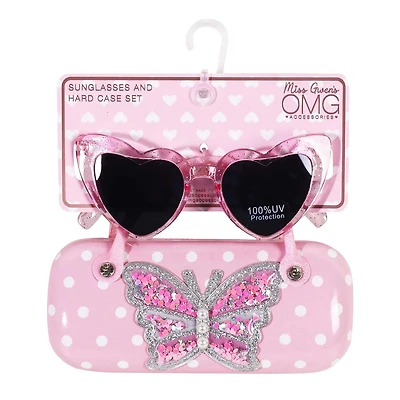 Girl's Butterfly Pearls Case and Heart-Shaped Sunglasses