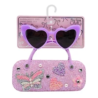 Girl's Butterfly Glitter Case And Sunglasses