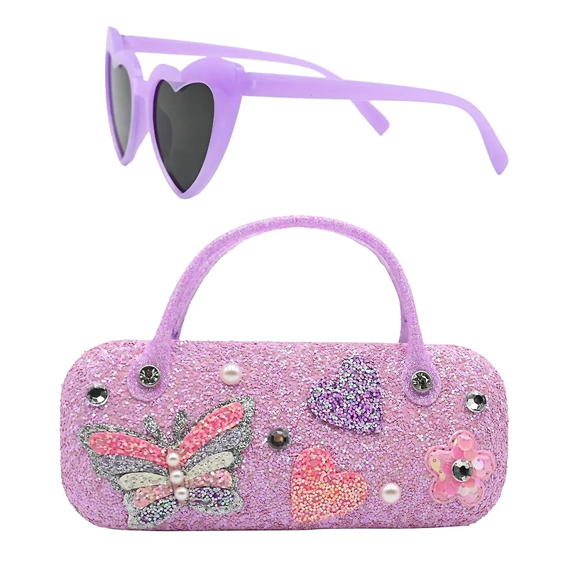 Girl's Butterfly Glitter Case And Sunglasses