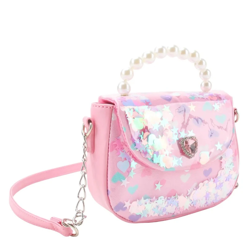 Hearts Clear Pearl Handle Confetti Crossbody
