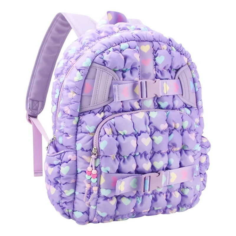 Heart Print Scrunch Backpack With Heart Webbing