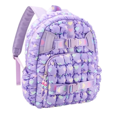 Heart Print Scrunch Backpack With Heart Webbing