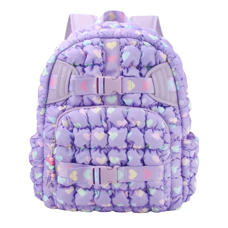 Heart Print Scrunch Backpack With Heart Webbing