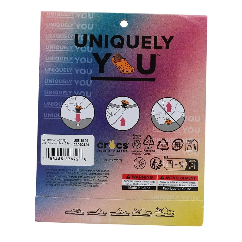 Jibbitz 5 Packs - Silver & Pearl Charm