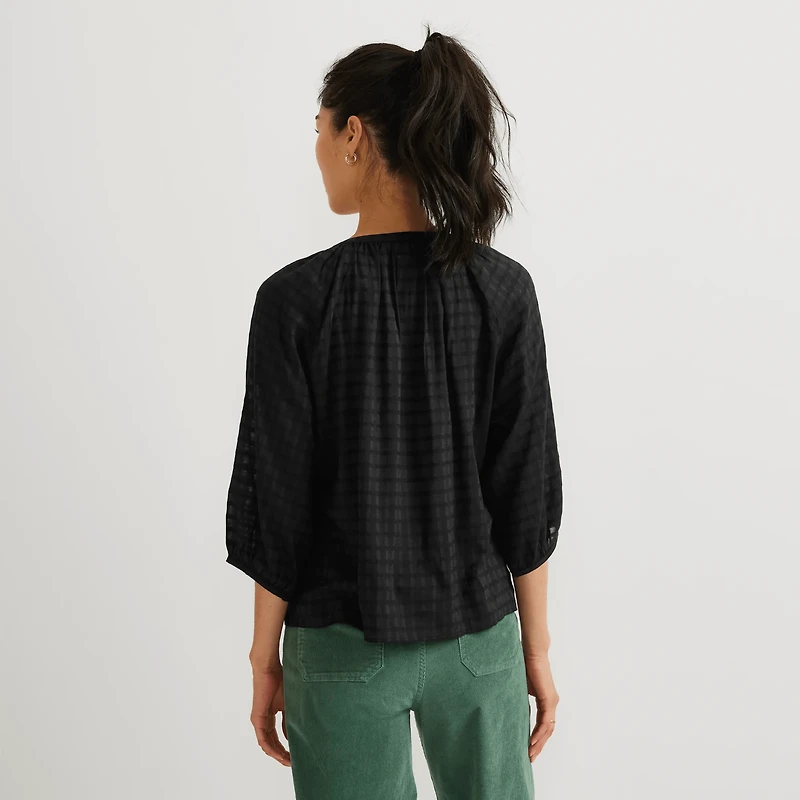 Meadow Texture Quarter-Sleeve Top - Solid