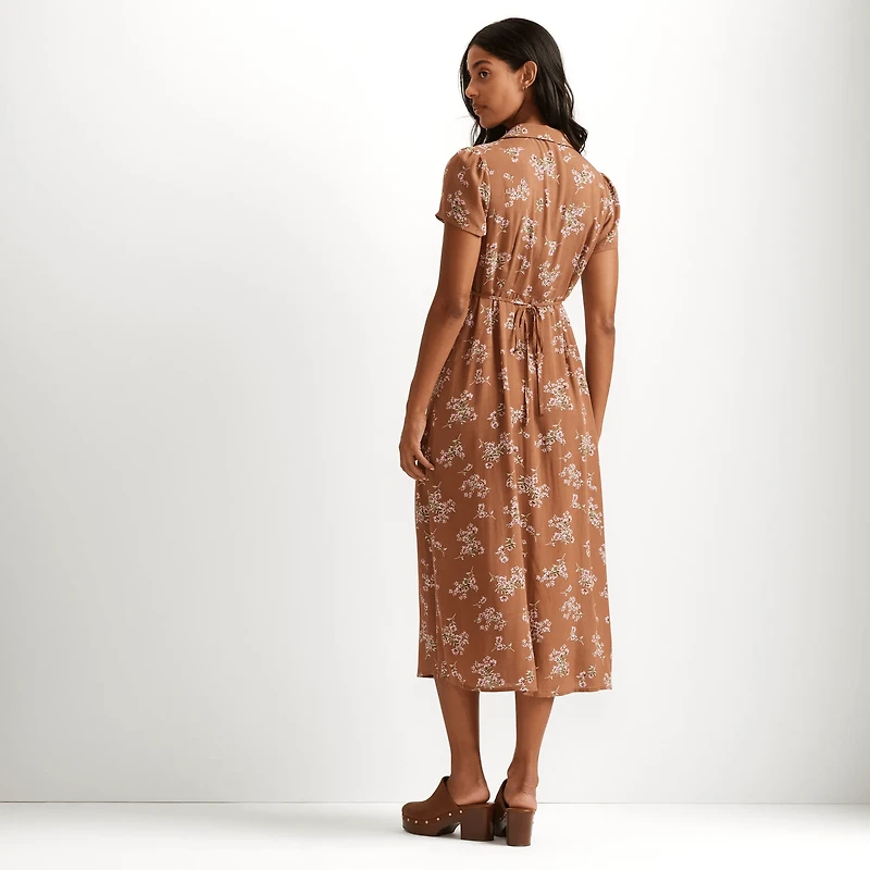 Camp Collar Short-Sleeve Midi Dress