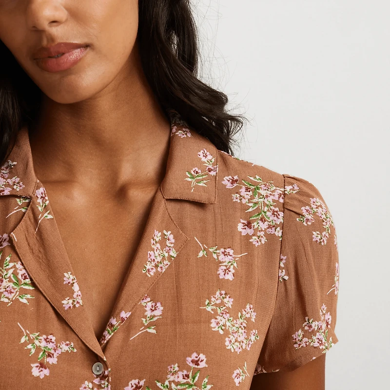 Camp Collar Short-Sleeve Midi Dress