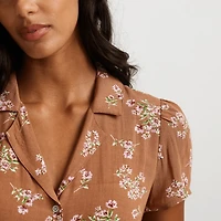 Camp Collar Short-Sleeve Midi Dress